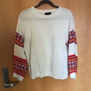 Roolee white sweater with color sleeves